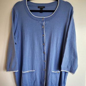 Lands' End 1X Blue and White Cardigan Sweater EUC